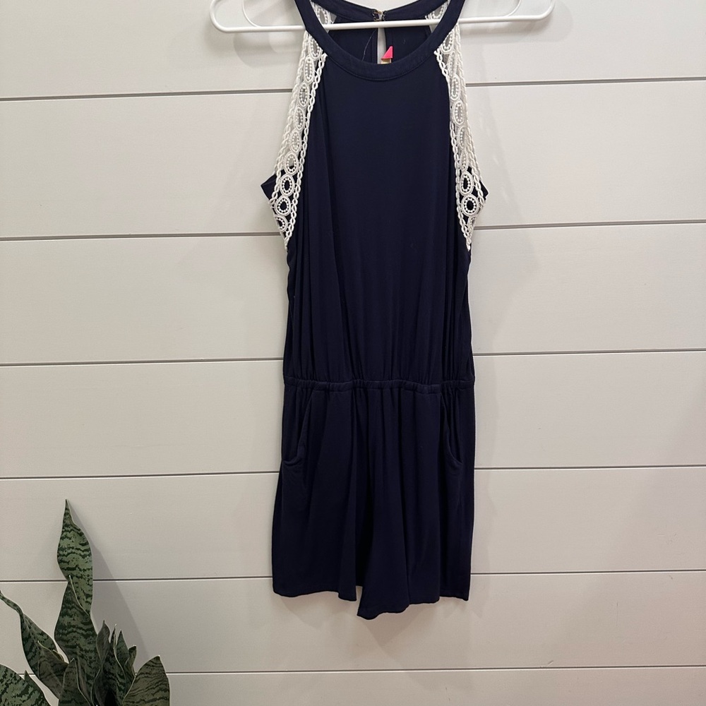 Lilly Pulitzer Navy Romper with White Lace